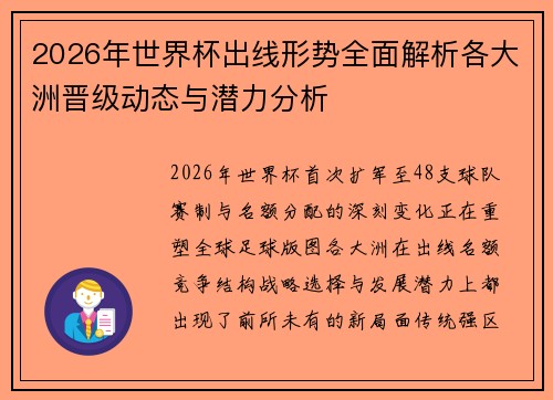 2026年世界杯出线形势全面解析各大洲晋级动态与潜力分析